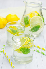 Homemade lemonade with fresh lemon and mint
