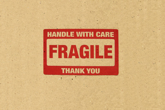 Close up of fragile on Brown paper