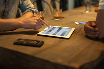 Tablet Computer Close up Cafe Point Finger Businessmen