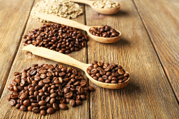 Coffee beans on wooden background