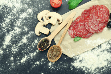 Food ingredients for cooking on wooden background