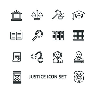Vector justice law outline icon set