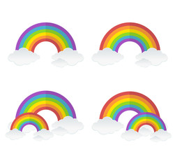 Vector rainbow and clouds set