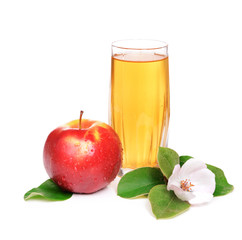 Glass of apple juice and apples, isolated on white