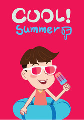 Summer holidays vector illustration,flat design cute kid and sweet icecream concept