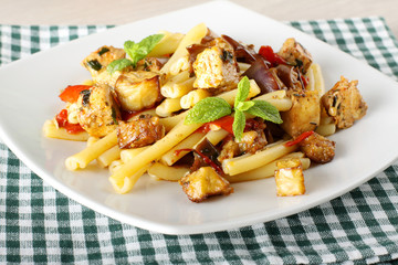 Pasta with swordfish and eggplant