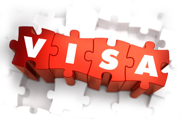 Fototapeta premium Visa - White Word on Red Puzzles.
