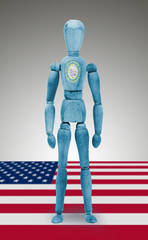 Wood figure mannequin with US state flag bodypaint - South Dakot
