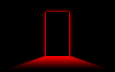 Black door with bright neonlight at the other side