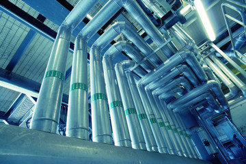 Fototapeta premium Industrial zone, Steel pipelines and valves