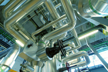 Industrial zone, Steel pipelines, valves and pumps