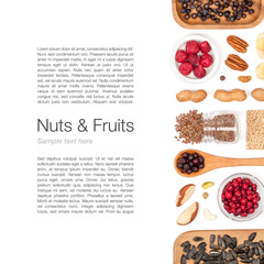 nuts and dried fruits on white background