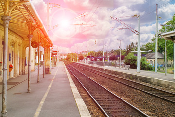 Naklejka premium Platform the train station of provincial French town