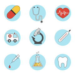 Medicine and healthcare icons set, line style