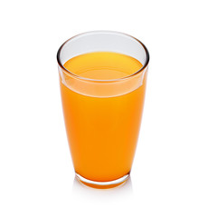 Full glass of orange juice on white background