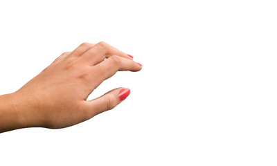 womans hand on empty white background