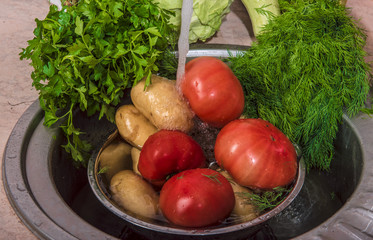 Vegetables food kitchen sink wet red organic fruits tomato domes