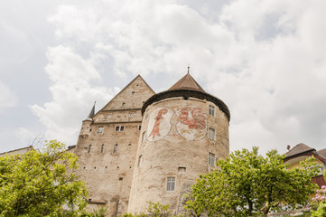 Fototapeta na wymiar Porrentruy, Pruntrut, Festung, Schloss, Schloss Pruntrut, Stadtmauer, Hahnenturm, Jura, Schweiz