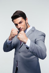 Confident businessman ready for fight