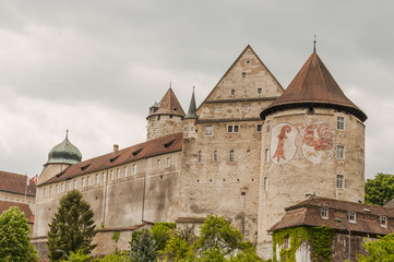 Porrentruy, Pruntrut, Stadt, Altstadt, Schloss Pruntrut, Schloss, Hahnenturm, Rundturm, Jura, Schweiz
