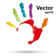 Vector conceptual abstract human child hand paint  woman face