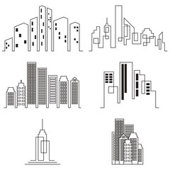 Vector city buildings silhouette icons