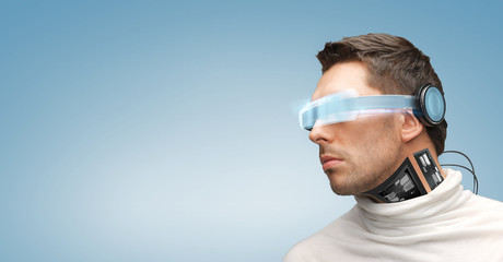 man with futuristic glasses and sensors