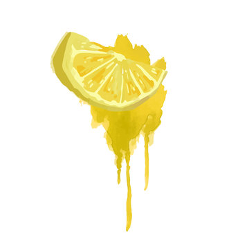 Slice of lemon in a watercolor style with yellow watercolor