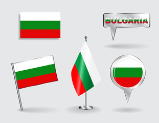 Set of Bulgarian pin, icon and map pointer flags. Vector