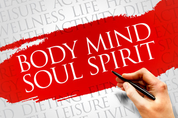 Body Mind Soul Spirit word cloud, health concept