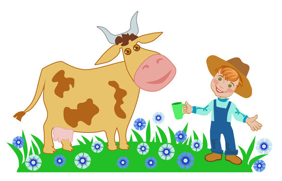 Boy Farmer And A Cow