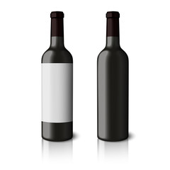 Two blank black realistic bottles for red wine isolated on white
