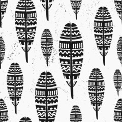 Hand Drawn Feathers Seamless Pattern