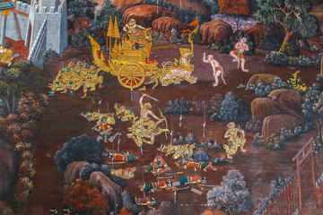 Mural paintings at Wat Phrakaew in Bangkok, Thailand
