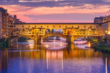 Fototapete Ponte Vecchio Arno und Ponte Vecchio bei Sonnenuntergang, Florenz, Italien