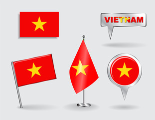Set of Vietnamese pin, icon and map pointer flags. Vector