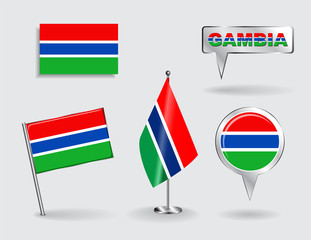 Set of Gambian pin, icon and map pointer flags. Vector