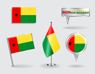 Set of Guinea-Bissau pin, icon and map pointer flags. Vector