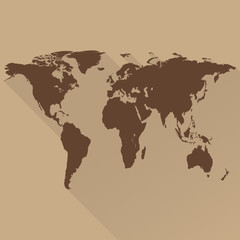 World map. a flat design, long shadow. For web and mobile app. s