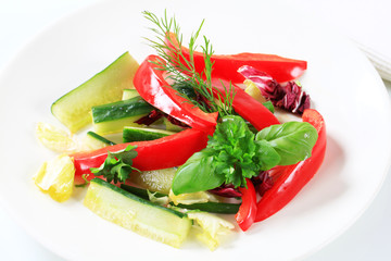 Red bell pepper and cucumber sticks