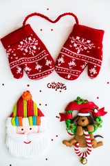 Merry Christmas Symbols - Letters, Red Knitted Mittens, Santa, D