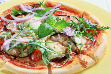 Eggplant and cheese pizza