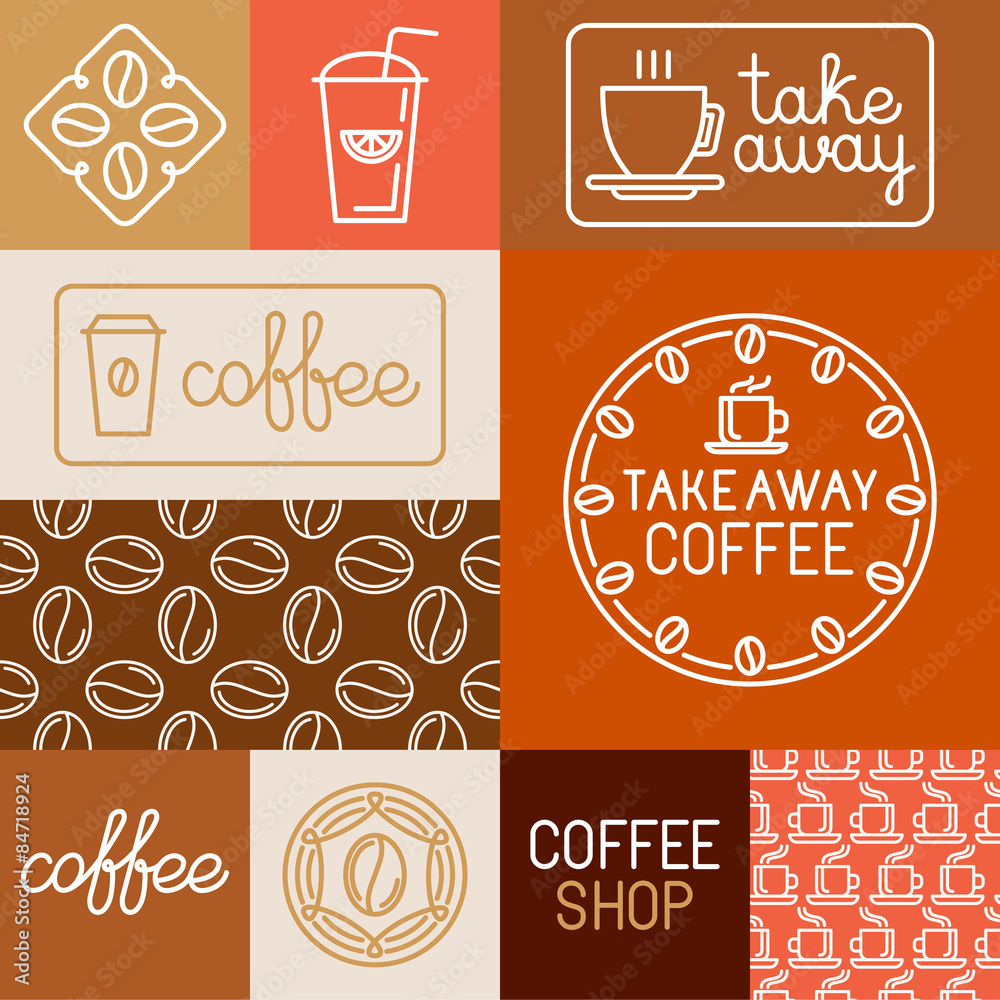 Poster vector set of design elements for coffee houses and shops