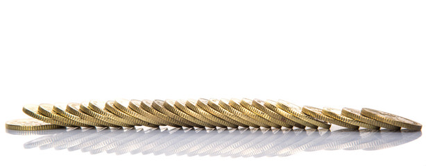 Malaysian coins over white background