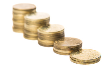 Malaysian coins over white background