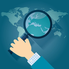 World map countries with Europe magnifying glass
