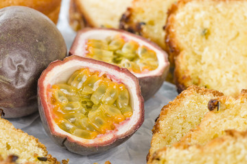 Passion Fruit Cake - Cake made with passion fruit juice. Traditional Brazilian dessert.
