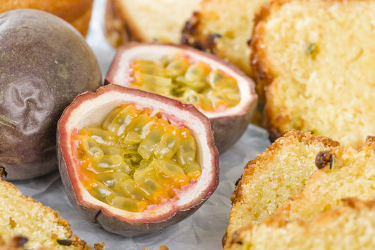 Passion Fruit Cake - Cake made with passion fruit juice. Traditional Brazilian dessert.
