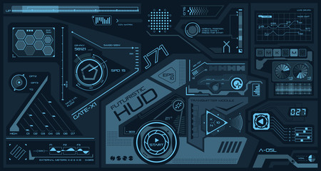 HUD abstract interface. Futuristic elements on monochrome screen