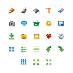 Colorful web app graphic editor tools icons on white background